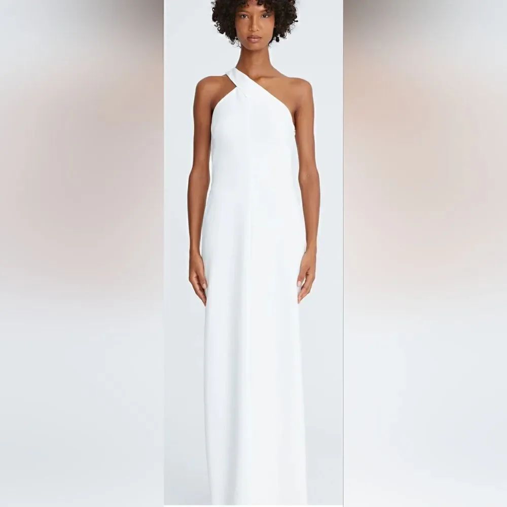 Halston BRIANNA CREPE ASYMMETRIC GOWN NWOT size 6 White
